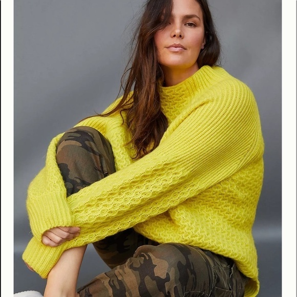 ANTHROPOLOGIE Bia Chunky Mock Neck Knit Sweater Olive Green, Size Medium - Picture 5 of 16